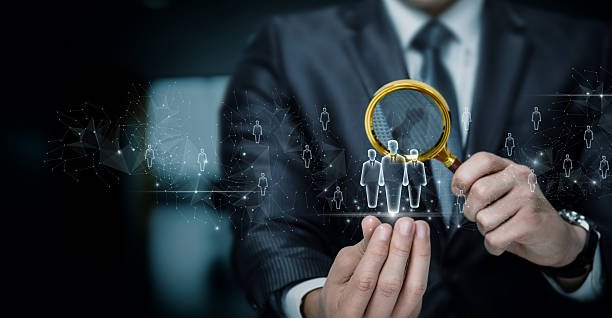 Focus on the Digital Network. The concept of the idea of selection analysis and strategic observation in the business environment.